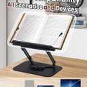ASIEIT Book Stand for Reading, Acrylic Adjustable Book Holder with 360 Rotating Bases & Elastic Page Clips, Foldable Multifunctional Display Stand for Bible, Laptop, Recipe, Tablets, Textbook