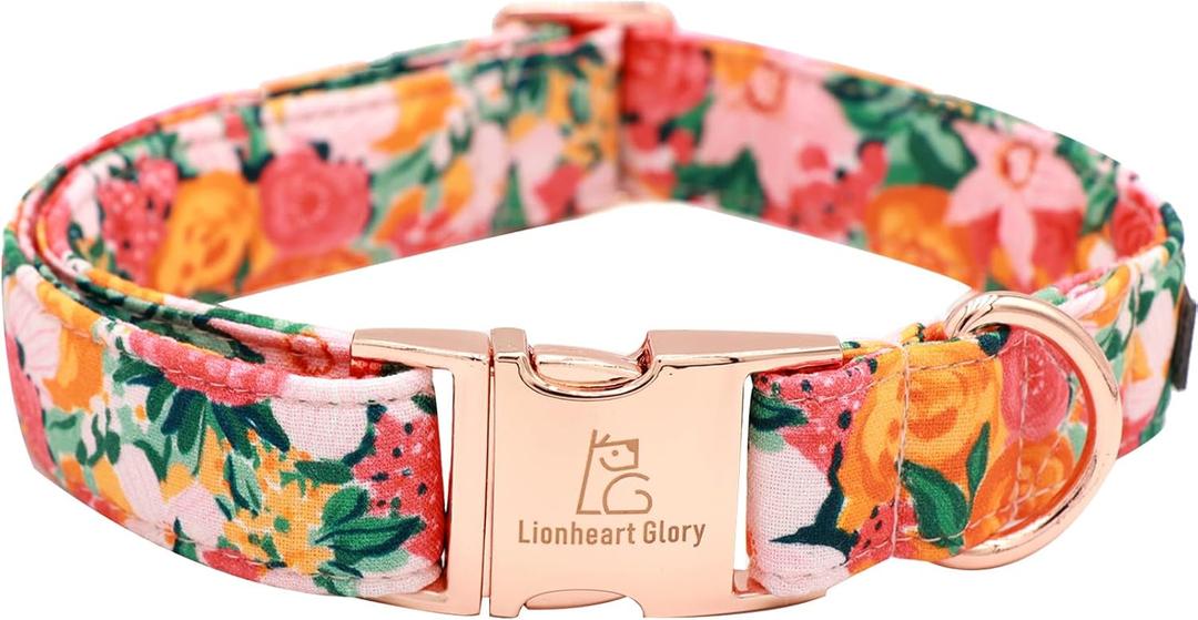 Lionheart glory Premium Floral Dog Collars Spring Dog Collar, Adjustable Heavy Duty Girl Collar for Medium Dogs (Medium (Pack of 1, Flowers Garden)