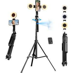 71" Auto Face Tracking Tripod for iPhone with Light, Vlogging Kit for iPhone with Gesture/Remote, 360 Rotation Phone Tripod Stand That Follows Your Movement for YouTube Live Stream/Video Recording
