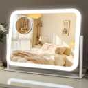 ROLOVE Lighted Makeup Mirror, 17"x13" Vanity Mirror with Lights, 10X Magnification, Gifts for Women, 3 Color Lighting Modes, Smart Touch Control, 360° Rotation for Bedroom or Tabletop (White)