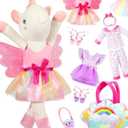 HUITEM Unicorn Toys for Girls Age 4-6, Ballerina Doll Stuffed Animal with 3 Set Clothes, Plush Bag, Accessories, 16 inch Unicorn Doll Toys Birthday Gift for 3 4 5 6 Year Old Little Girls
