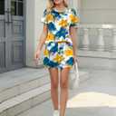 TCOT Pajamas for Women Set Summer Fashion Short Sleeve Crewneck Tops with Skirt Sets Pajama Casual Loungewear (Small, B Blue Yellow Floral)