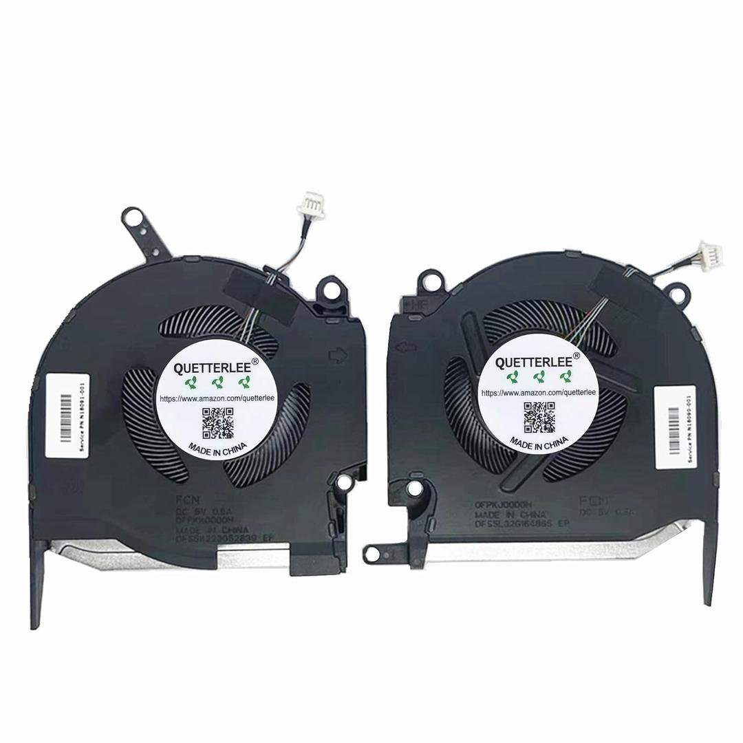 New Laptop CPU + GPU Cooling Fan for HP OMEN RTX3050 16-K 16-N Pro TPN-Q280 Series N18090-001 N18091-001 FPKK DFS5K223052839 FPKJ DFS5L32G164865 DC 5V 0.5A Fan