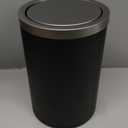 Mbillion Small Trash Can with Swing Lid 2.4 Gallons/9 Liter, Mini Trash Can with lid, Stainless Steel Cylindrical Garbage Can for Home and Office Bathroom Bedroom, for Ground and Desktop(Black)