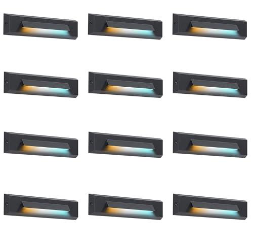 CLOUDY BAY [12 Pack] 3 Color Low Voltage 12-24V LED Step Lights Outdoor,2.5W Landscape Cutoff Stair Riser Light,Deck Step Lights Exterior Accent Lighting Fixtures,Wet Location,Black