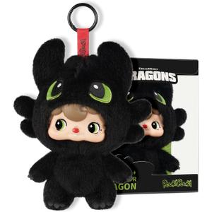 52TOYS PoukaPouka x Toothless How to Train Your Dragon- Night Fury Vinyl Face Plush Toy, Stuffed Animal Action Figures Collectible Toys with Soft and Adorable Design, Giftable Home Decorations (Black)