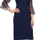 Alex Evenings Women's Short Shift Dress with Embellished Illusion Detail, Navy, 8