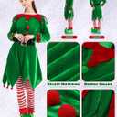 6 Pack Elf Costume for Women Christmas Outfit Velvet Dress Santa's Helper Costume Belt Socks Elf Hat Shoes Cosplay (Medium, Red Collar)