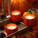 2 x MTLEE 3 Pcs Pumpkin Shaped Spice Candle with Ceramic Pumpkin Jar Scented Fall Candles Gift Thanksgiving Autumn Table Centerpiece Tealight Decoration Halloween Farmhouse Home Fragrance Illuminate Decor