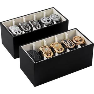 2 Packs Leather Belt Organizer for Closet and Drawer, Stackable 5 Grids Dresser Drawer Organizers, Belt Tie Holder for Men, Tie Box-Black