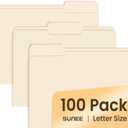 SUNEE Manilla Folders Letter Size (8.5 x 11 inches), 100 Per Box, 1/3 Cut Tab for Easy Labeling and Organization, Durable Standard Paper for Home, Office, School Filing