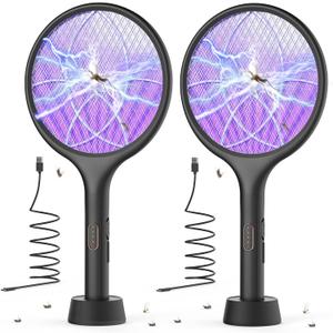 YISSVIC Electric Fly Swatter Bug Zapper Racket 4000V LED Screen Dual Modes Fly Zapper Rechargeable for Indoor Home Office Backyard Patio Camping (Black-2 Pack)