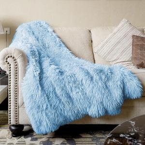 JONIYEAR Extra 2.8" Long Hair Fluffy Faux Fur Throw Blanket 50" x 60", Luxury Soft Decorative Fuzzy Furry Blankets for Couch, Cozy Plush Shaggy Blankets for Sofa Bed, Cute Lovely Blanket for Pet, Blue