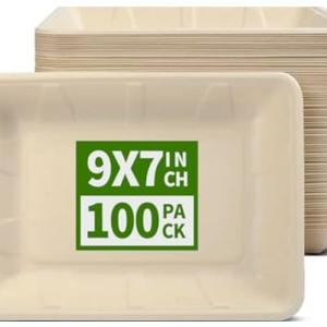 AICHEF 100 Pack 9 x 7 inch Rectangle Paper Plates for Tacos, Pasta, Salads, Pizza Slice, Dessert, 9 inch Disposable Food Trays Camping Picnic Party Use