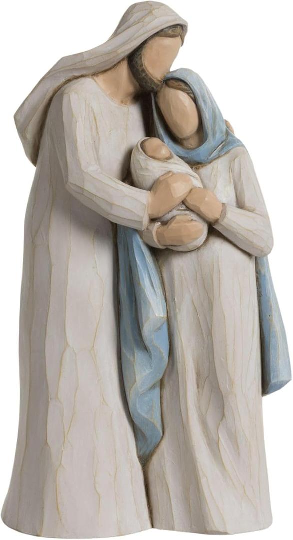 ShineOnAngel 10 Inch Holy Family Figurine – Modern Wood Carving Style Nativity Scene in Morandi Tones, Resin Sculpture for Christmas and Home Religious Décor