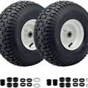 2-Pack 15x6.00-6 Lawn Mower Tire and wheel with truf tread and 3" -6'' Centered Hub, 3/4" or 5/8'' Bushings, Front Tire Assembly Replacement for Craftsman Riding Mowers John Deere Mowers