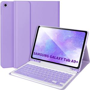 Keyboard Case for Samsung Galaxy Tab A9+/Plus 11 2023(SM-X210/X216/X218),Case with Keyboard for Samsung Tab A9+ with S Pen Holder,Detachable Bluetooth Keyboard for Galaxy A9 Auto Wake/Sleep,Purple