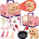 STAY GENT Stuffed Dog Robot Toy for Kids, 16Pcs Interactive Pet Care Toys with Pet Cage & Walking Dog Toy with Leash, Electronic Dog Grooming Toys Pretend Play Gifts for Girls 3 4 5 6 Years Old