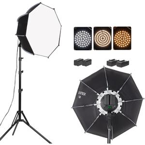 Octagonal Softbox LED Photography Light Kit with Rechargeable Battery for Continuous Lighting for Studio or Outdoor Portrait Product Photography, YouTube Video Recording