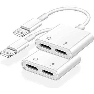 [Apple MFi Certified] Dual 2in1 Lightning Headphone Audio & Charger Adapter Splitter for iPad,2 Pack iPhone Headphone Adapter for iPhone 14/13/ 12/11/ XS/XS Max/XR/X/ 8/8plus/7/7 Plus/iPad