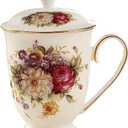 Ceramic Mug,Fine Bone China Tea Cup, Tea Mugs for Women, Tea Cup with Lid, Suitable for Making Tea, Cold Drinks, Hot Drinks, Coffee, Etc, 10 oz (Flower)