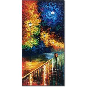 Alenoss Hand Painted Vertical Abstract Large Canvas Wall Art 48x24 Inches Oil Paintings on Canvas Blue Artwork for Wall Home Decorations Wall Dcor
