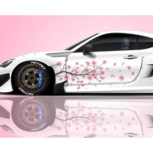 2-Piece Sakura Car Decal Set for Side Doors, Cherry Blossom Vinyl Graphics for Cars, SUVs, Trucks & Vans, Waterproof Fade-Resistant Floral Stickers, Left/Right Pair