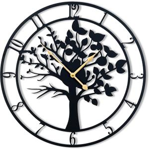 16 Inch Large Metal Wall ClockTree of Life Large Wall Clocks for Living Room Decor,Bedroom,Battery Operated,Black,Decorative Analog,Silent,Non Ticking Big Wall Clock(Tree of Life, 16 inches)