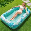 SLOOSH Inflatable Tanning Pool Lounger Float, 70" x 46" Pool Floats Adult with Pillow, 4 in 1 Suntan Tub Raft Floatie,Sunbathing Bed Lounge for Water Blow Up Kids Ball Pit Party Gifts, L-Cyan White
