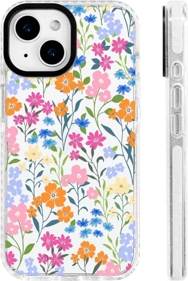 for iPhone 15 Case Clear Colorful Spring Floral Bright Flowers
