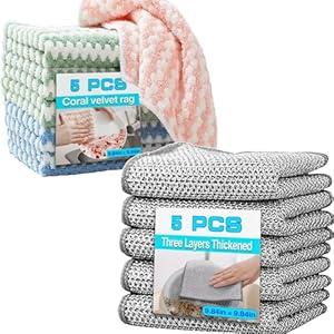 XINARIO 10-Pack Reusable Kitchen Dish Towels and Dishcloths Sets，Non Scratch Wire Dishcloth and Microfiber Cleaning Cloth ，Suitable for Cleaning Pots, Bowls, Kitchenware, Glass and Furniture