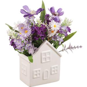 Small Fake Flowers Plants, Mini Artificial Lavender Flowers Purple Daisy in Ceramic Pot, Faux Potted Plants for Centerpiece Table Decorations Home Office Bathroom Tabletop Spring Decor