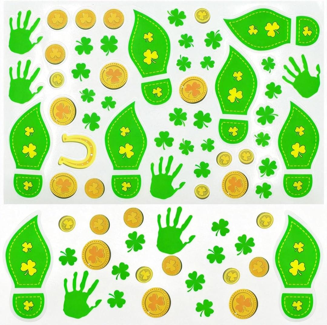 500PCS Leprechaun Footprint Stickers, St. Patricks Day Floor Decals for Kids Home Party, Removable Shamrock & Gold Coin Trail Decor (Green & Yellow)