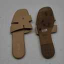 Rihero Women's Dressy Flat Sandals Comfortable Slip On Leather Slide Sandals, Nude 10