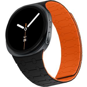 Magnetic Band Compatible with Samsung Galaxy Watch 8 Band 40mm 44mm/Galaxy Watch 8 Classic 46mm(2025), Silicone Sport Strap for Women Men, Black/Orange