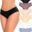 6 pack Seamless Underwear for Women Sexy Low Rise Hipster Wave Edge No Show Bikini Panties Womens Cheeky (Large, Light Color)