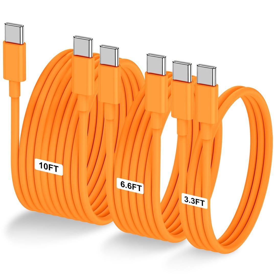 3-Pack Orange [3.3FT+6.6FT+10FT] 60W USB C to USB C Cable, Type C Fast Charging Cable for iPhone Air 17 16e 16 15 Pro Plus Pro Max，for Galaxy S25, for iPad Pro/Air/mini, for MacBook Pro/Air and More