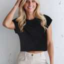Crop Tops for Women Summer Short Sleeve Loose Fit T Shirts Casual Round Neck Rolled Basic Tees (Black, M)