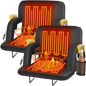Seeutek Heated Stadium Seats for Bleachers, Portable Stadium Seats with Back Support, USB 3 Levels Bleacher Chairs with Back and Cushion, 5 Pockets Poldable Stadium Chairs for Sports Games,23in 2PC