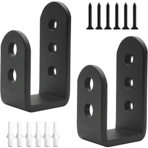2 Pack Heavy Duty 2x4 Door Barricade Brackets Steel U Bracket Drop Open Bar Security Holder Door Lock Brackets for Home, Barn, Shed, Garage, Gate to Security Door Reinforcement Fits Holder Bar, Black