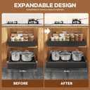 Seinloes 2Pack Expandable Pull Out Cabinet Organizer 21"Deep with Raising Pad for Framed Cabinets, Upgrade 3 Slide Rails Slide Out Drawers, Roll Out Shelves Adhesive,Adjustable Width 12.05"-20.4"Black