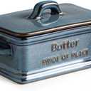 Butter Dish with Lid, Porcelain Butter Dish for Countertop Large Butter Keeper Butter Holder Container for East West Coast Butter, Farmhouse Decor for Thanksgiving Christmas, Blue