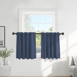 PONY DANCE Short Length Curtains for Kitchen, Small Drapes Tiers for Bathroom, Room Darkening Curtains for Bedroom, Wide 29 x Long 24 inches per Panel, Blue Haze, Set of 2