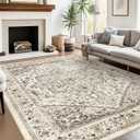 Washable Rugs 8'x10' Area Rugs for Living Room, Non-Slip Backing Large Rug,Vintage Floral Rugs,Ultra-Thin Indoor Rug Home Decor Soft Area Rug (Brown,8'x10')