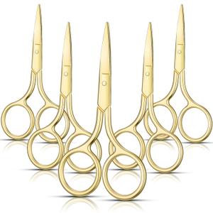 5 Pieces Small Straight Tip Nose Hair Scissor for Grooming, Stainless Steel Multi-Purpose Beauty Grooming Scissors for Facial Hair Removal and Mustache Beard Eyebrows Ear Nose Trimming(Gold)