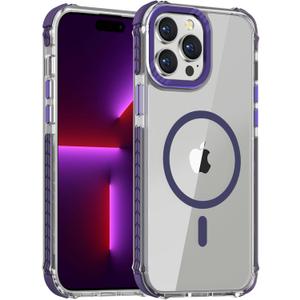 DEERLAMN Strong Magnetic Case for iPhone 15 Pro Max 6.7-Inch,[Compatible with Magsafe][Military Grade Drop Protection] Clear Slim Shockproof Protective Phone Cover-Transparent+Purple