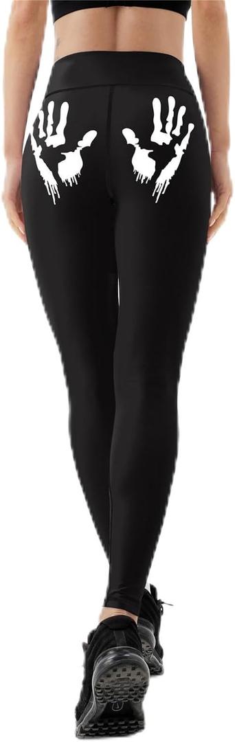 Women Leggings with Glow in The Dark Skeleton High Waisted Pants for Masquerade Party Night Runnin Disco Bar (Green, L)