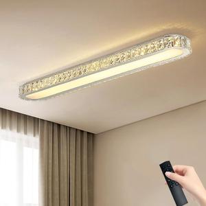 Qcyuui Dimmable LED Ceiling Light 39.4'' Kitchen Lighting Fixtures Ceiling Modern Luxury Crystal Ceiling Light with Remote Chrome Long Ceiling Light Fixture for Kitchen Dining Room Hallway,48W