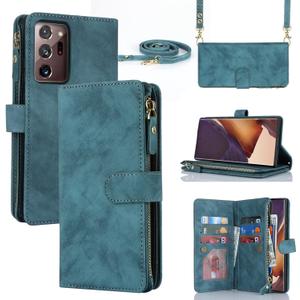 iCoverCase for Samsung Galaxy Note 20 Ultra Wallet Case with Card Holder for Women, Crossbody Lanyard Strap Kickstand PU Leather Case with Zipper Pocket Credit Card Slots Cover (Blue)