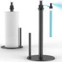 Paper Towel Holder with Spray Bottle, Countertop Paper Towels Dispenser Stand with Sprayer Inside Center, Stainless Steel Paper Towel Holder Stand with Base for Kitchen, Bars, Dining Tables - Black